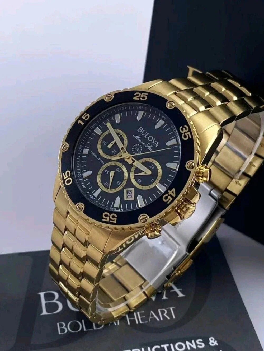 Bulova Marine Star Gold/Black Tone Chronograph Watch 98B406